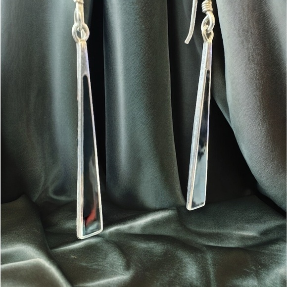 Designer Sterling Silver Black Onyx Inlay Dangle Earrings - Picture 5 of 6